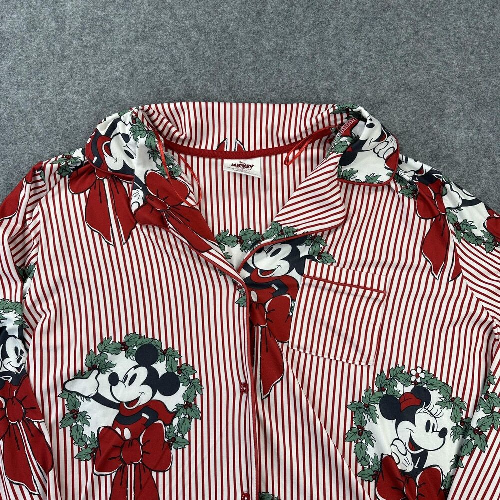 Disney x Primark Pajama Top Womens 2XL Red Mickey Minnie Christmas Button Shirt - Picture 2 of 9